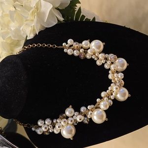 Pearl and crystal gold tone necklace